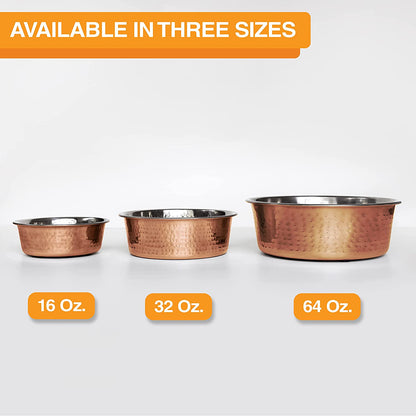 Hammered Decorative Designer Bowls - Luxury Style Premium Dog and Cat Dishes (Medium, Copper)